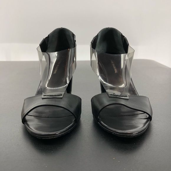 Costume National Leather Round Toe PVC Cutout Heeled Sandals - Picture 4 of 12